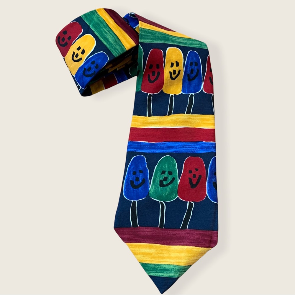 Vintage Save The Children Rainbow Color Smiling Face Pops Silk Tie
